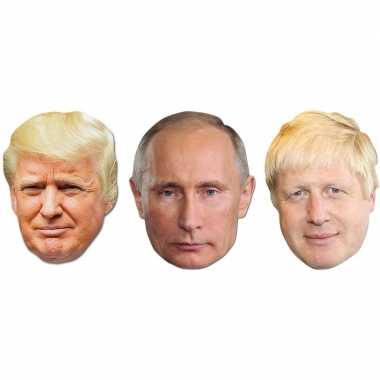 3x maskertjes met wereldleiders afbeeldingen