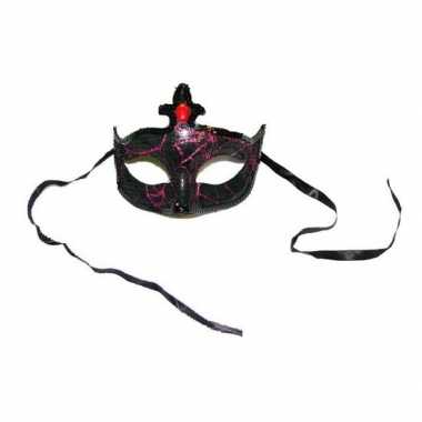 Dames oogmasker venetie zwart/paars met strass steentje