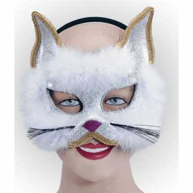 Glitter katjes masker met wit bont