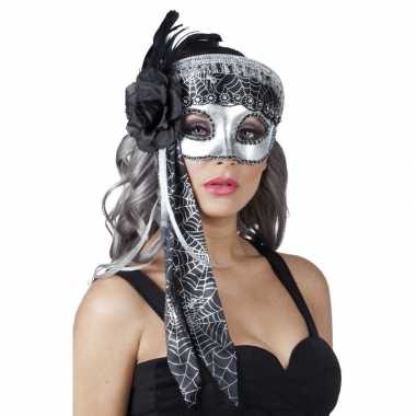 Venetiaanse oogmasker glitter zwart/zilver