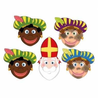 Zwarte pieten en sinterklaas feestmaskers voor kinderen 4 stuks