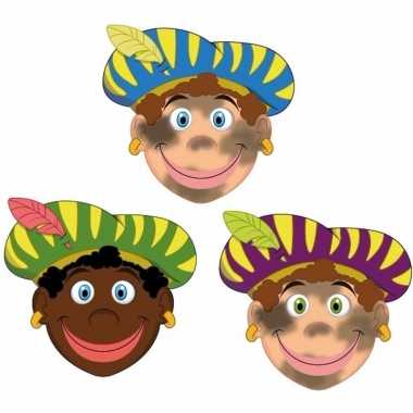 Zwarte pieten feestmaskers voor kinderen 3 stuks