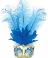 Oog masker met blauwe veren